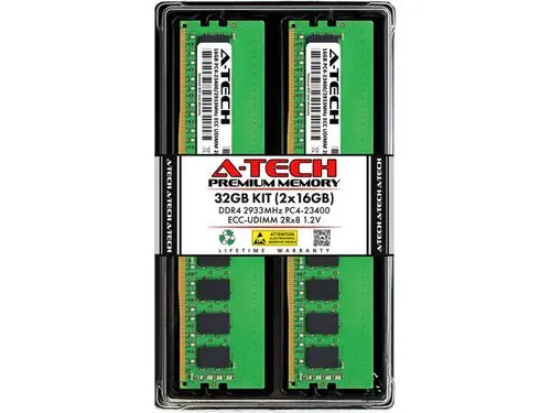A-Tech 32GB (2x16GB) 2Rx8 PC4-23400 / PC4-23400E DDR4 2933 MHz ECC UDIMM 1.2V ECC Unbuffered DIMM 288-Pin Dual Rank x8 Server & Workstation RAM...
