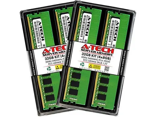 A-Tech 32GB (4x8GB) 2Rx8 PC4-19200 / PC4-19200E DDR4 2400 MHz ECC UDIMM 1.2V ECC Unbuffered DIMM 288-Pin Dual Rank x8 Server & Workstation RAM...