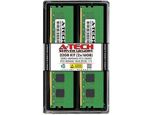 A-Tech 32GB (2x16GB) 1Rx8 PC5-38400R DDR5 4800 MHz EC8 RDIMM ECC Registered DIMM 288-Pin Single Rank x8 Server & Workstation RAM Memory Upgrade Kit