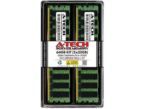 A-Tech 64GB (2x32GB) 2Rx4 PC4-19200L DDR4 2400 MHz ECC LRDIMM Load Reduced DIMM 288-Pin 2DRx4 Dual Rank x4 Server RAM Memory Upgrade Kit