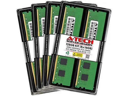 A-Tech 128GB (8x16GB) 1Rx8 PC5-38400R DDR5 4800 MHz EC8 RDIMM ECC Registered DIMM 288-Pin Single Rank x8 Server & Workstation RAM Memory Upgrade Kit