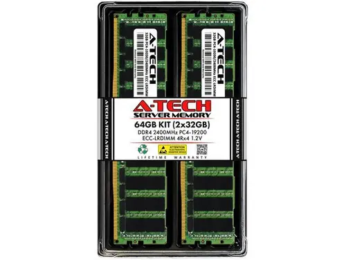 A-Tech 64GB (2x32GB) 4Rx4 PC4-19200L DDR4 2400 MHz ECC LRDIMM Load Reduced DIMM 288-Pin 4DRx4 Quad Rank x4 Server RAM Memory Upgrade Kit