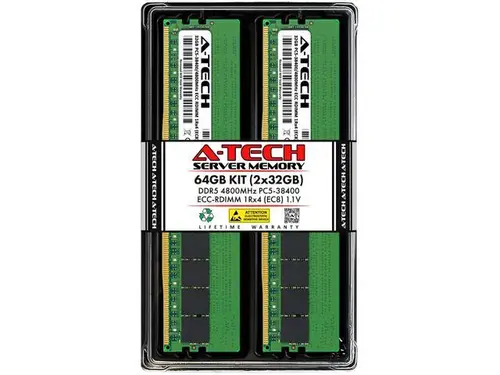 A-Tech 64GB (2x32GB) 1Rx4 PC5-38400R DDR5 4800 MHz EC8 RDIMM ECC Registered DIMM 288-Pin Single Rank x4 Server & Workstation RAM Memory Upgrade Kit