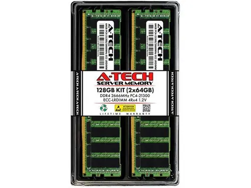 A-Tech 128GB (2x64GB) 4Rx4 PC4-21300L DDR4 2666 MHz ECC LRDIMM Load Reduced DIMM 288-Pin 4DRx4 Quad Rank x4 Server RAM Memory Upgrade Kit