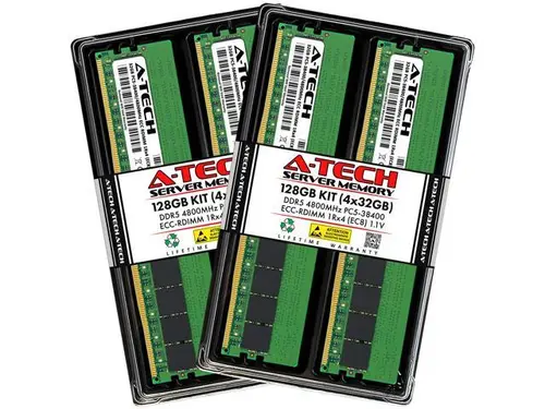 A-Tech 128GB (4x32GB) 1Rx4 PC5-38400R DDR5 4800 MHz EC8 RDIMM ECC Registered DIMM 288-Pin Single Rank x4 Server & Workstation RAM Memory Upgrade Kit