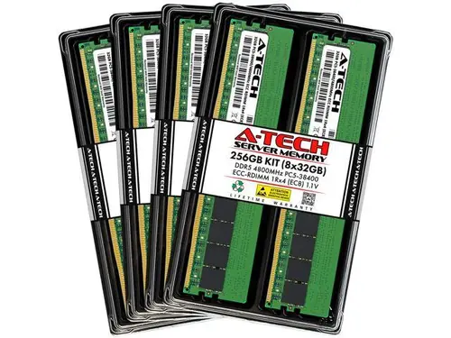 A-Tech 256GB (8x32GB) 1Rx4 PC5-38400R DDR5 4800 MHz EC8 RDIMM ECC Registered DIMM 288-Pin Single Rank x4 Server & Workstation RAM Memory Upgrade Kit