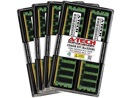 A-Tech 256GB (8x32GB) 4Rx4 PC4-19200L DDR4 2400 MHz ECC LRDIMM Load Reduced DIMM 288-Pin 4DRx4 Quad Rank x4 Server RAM Memory Upgrade Kit