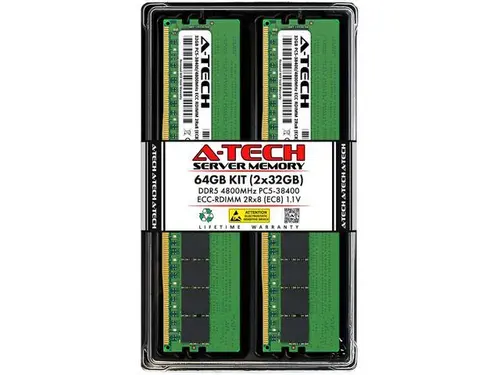 A-Tech 64GB (2x32GB) 2Rx8 PC5-38400R DDR5 4800 MHz EC8 RDIMM ECC Registered DIMM 288-Pin Dual Rank x8 Server & Workstation RAM Memory Upgrade Kit