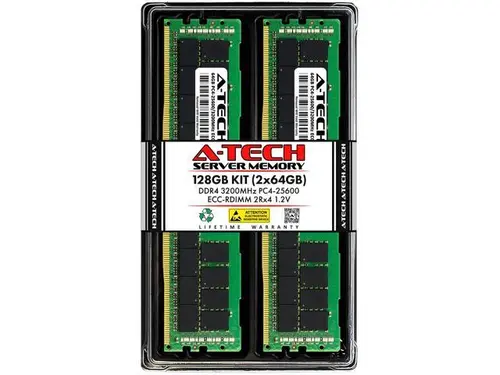 A-Tech 128GB (2x64GB) 2Rx4 PC4-25600R DDR4 3200 MHz ECC RDIMM Registered DIMM 288-Pin Dual Rank x4 Server & Workstation RAM Memory Upgrade Kit