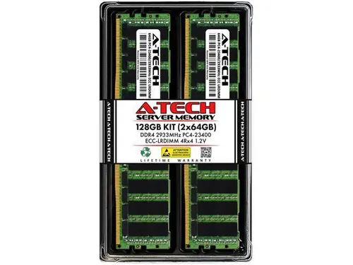 A-Tech 128GB (2x64GB) 4Rx4 PC4-23400L DDR4 2933 MHz ECC LRDIMM Load Reduced DIMM 288-Pin 4DRx4 Quad Rank x4 Server RAM Memory Upgrade Kit