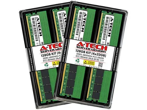 A-Tech 128GB (4x32GB) 2Rx8 PC5-38400R DDR5 4800 MHz EC8 RDIMM ECC Registered DIMM 288-Pin Dual Rank x8 Server & Workstation RAM Memory Upgrade Kit