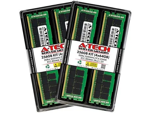 A-Tech 256GB (4x64GB) 2Rx4 PC4-25600R DDR4 3200 MHz ECC RDIMM Registered DIMM 288-Pin Dual Rank x4 Server & Workstation RAM Memory Upgrade Kit