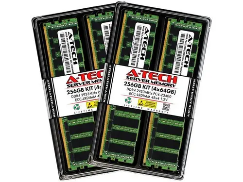 A-Tech 256GB (4x64GB) 4Rx4 PC4-23400L DDR4 2933 MHz ECC LRDIMM Load Reduced DIMM 288-Pin 4DRx4 Quad Rank x4 Server RAM Memory Upgrade Kit