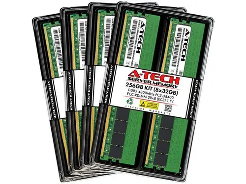 A-Tech 256GB (8x32GB) 2Rx8 PC5-38400R DDR5 4800 MHz EC8 RDIMM ECC Registered DIMM 288-Pin Dual Rank x8 Server & Workstation RAM Memory Upgrade Kit