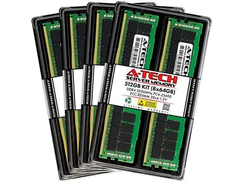 A-Tech 512GB (8x64GB) 2Rx4 PC4-25600R DDR4 3200 MHz ECC RDIMM Registered DIMM 288-Pin Dual Rank x4 Server & Workstation RAM Memory Upgrade Kit