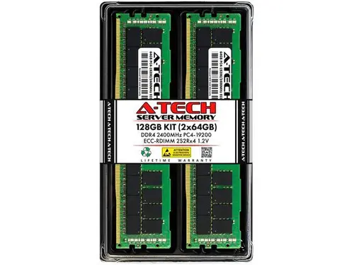 A-Tech 128GB (2x64GB) 2S2Rx4 (4Rx4 3DS) PC4-19200R DDR4 2400 MHz ECC RDIMM Registered DIMM 288-Pin Quad Rank x4 3DS/TSV Server & Workstation RAM...