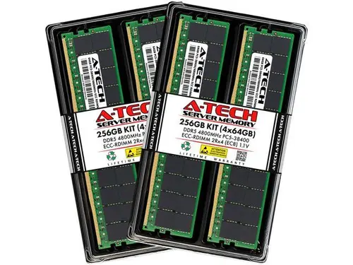 A-Tech 256GB (4x64GB) 2Rx4 PC5-38400R DDR5 4800 MHz EC8 RDIMM ECC Registered DIMM 288-Pin Dual Rank x4 Server & Workstation RAM Memory Upgrade Kit