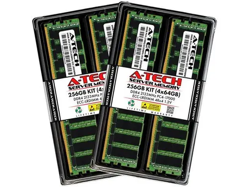 A-Tech 256GB (4x64GB) 4Rx4 PC4-17000L DDR4 2133 MHz ECC LRDIMM Load Reduced DIMM 288-Pin 4DRx4 Quad Rank x4 Server RAM Memory Upgrade Kit