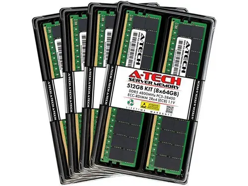 A-Tech 512GB (8x64GB) 2Rx4 PC5-38400R DDR5 4800 MHz EC8 RDIMM ECC Registered DIMM 288-Pin Dual Rank x4 Server & Workstation RAM Memory Upgrade Kit