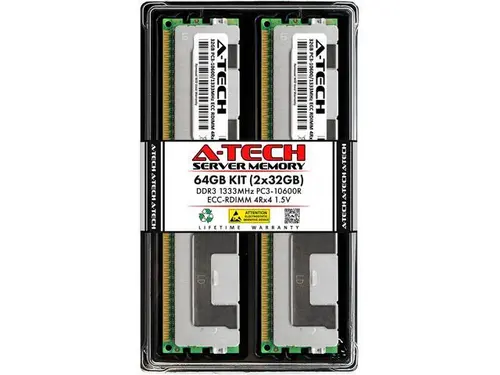A-Tech 64GB (2x32GB) 4Rx4 PC3-10600R DDR3 1333 MHz ECC RDIMM 1.5V Registered DIMM 240-Pin Quad Rank x4 Server & Workstation RAM Memory Upgrade Kit