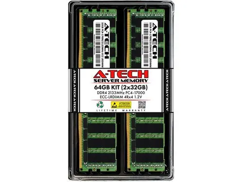 A-Tech 64GB (2x32GB) 4Rx4 PC4-17000 DDR4 2133 MHz ECC LRDIMM Load Reduced DIMM 288-Pin 4DRx4 Quad Rank x4 Server RAM Memory Upgrade Kit