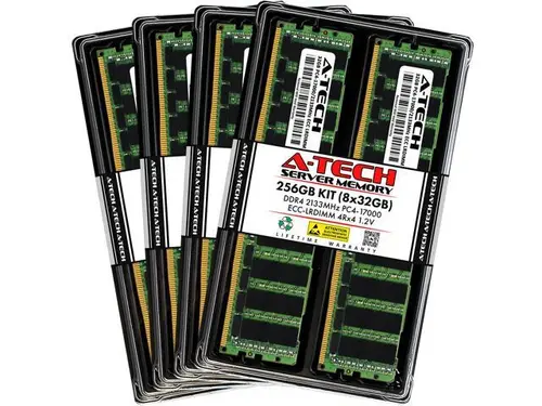 A-Tech 256GB (8x32GB) 4Rx4 PC4-17000 DDR4 2133 MHz ECC LRDIMM Load Reduced DIMM 288-Pin 4DRx4 Quad Rank x4 Server RAM Memory Upgrade Kit