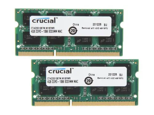Crucial 8GB (2 x 4GB) 204-Pin DDR3 SO-DIMM DDR3 1066 (PC3 8500) Memory for Mac Model CT2K4G3S1067M