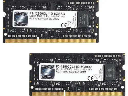 G. SKILL 8GB (2 x 4GB) 204-Pin DDR3 SO-DIMM DDR3 1600 (PC3 12800) Laptop Memory Model F3-12800CL11D-8GBSQ
