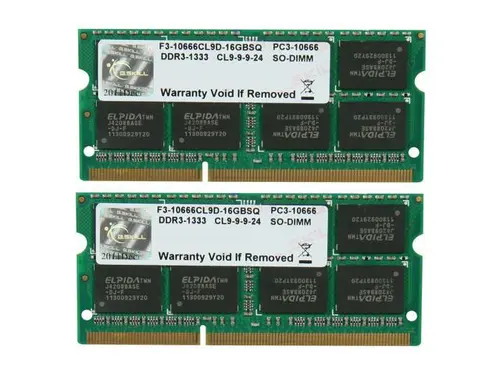 G. SKILL 16GB (2 x 8GB) 204-Pin DDR3 SO-DIMM DDR3 1333 (PC3 10666) Laptop Memory Model F3-10666CL9D-16GBSQ