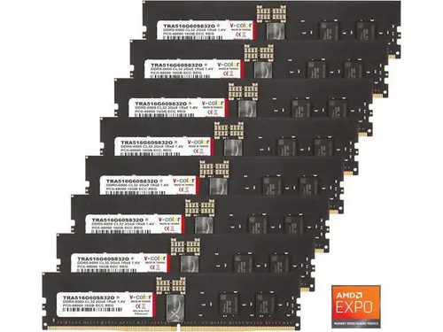 V-COLOR DDR5 128GB (16GBx8) 6000MHz CL32 2Gx8 1Rx8 OC R-DIMM (Overclocking ECC Registered DIMM) 1.25V Memory Ram for WRX90 Workstation (AMD EXPO)...