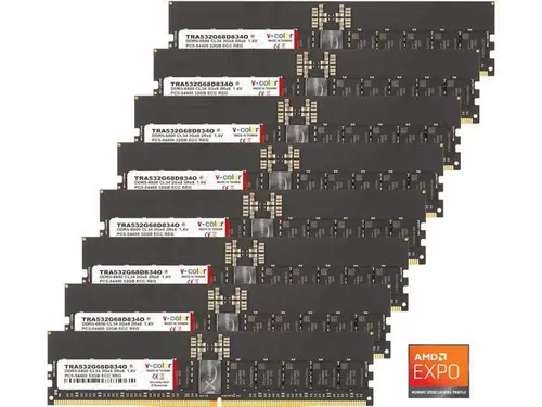 V-COLOR DDR5 256GB (32GBx8) 6800MHz CL34 2Gx8 2Rx8 OC R-DIMM (Overclocking ECC Registered DIMM) 1.4V Memory Ram for WRX90 Workstation (AMD EXPO)...