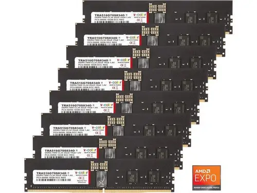 V-COLOR DDR5 128GB (16GBx8) 7000MHz CL34 2Gx8 1Rx8 OC R-DIMM (Overclocking ECC Registered DIMM) 1.4V Memory Ram for WRX90 Workstation (AMD EXPO)...