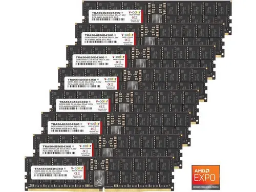 V-COLOR DDR5 512GB (64GBx8) 5600MHz CL36 8Gx4 2Rx4 OC R-DIMM (Overclocking ECC Registered DIMM) 1.25V Memory Ram for WRX90 Workstation (AMD EXPO)...
