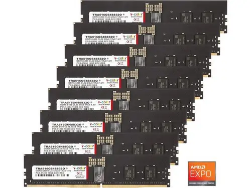 V-COLOR DDR5 128GB (16GBx8) 6400MHz CL32 1Gx8 2Rx8 OC R-DIMM (Overclocking ECC Registered DIMM) 1.4V Memory Ram for WRX90 Workstation (AMD EXPO)...