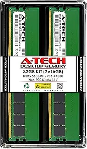 A-Tech 32GB Kit (2x16GB) DDR5 5600MHz PC5-44800 CL46 UDIMM 1.1V Non-ECC Unbuffered DIMM 288-Pin Desktop PC/Computer RAM Memory Upgrade Modules