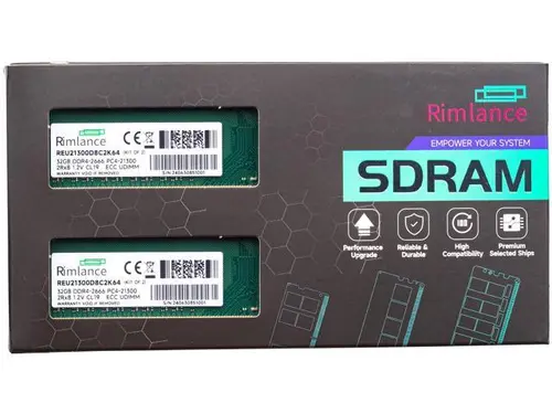 Rimlance 64GB (2X32GB) 1.2V DDR4 2666MHz PC4-21300 ECC UDIMM 2RX8