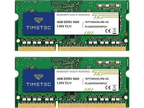 Timetec 8GB KIT(2x4GB) DDR3L / DDR3 1600MHz PC3L-12800 / PC3-12800 Non-ECC Unbuffered 1.35V / 1.5V CL11 1Rx8 Single Rank 204 Pin SODIMM Laptop...