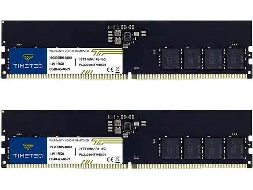 Timetec 32GB (2x16GB) DDR5 4800MHz PC5-38400 Unbuffered Non-ECC 1.1V CL40 1Rx8 Single Rank 288 Pin UDIMM Desktop Memory