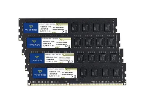 Timetec 32GB KIT(4x8GB) DDR3L / DDR3 1600MHz (DDR3L-1600) PC3L-12800 / PC3-12800 Non-ECC Unbuffered 1.35V/1.5V CL11 2Rx8 Dual Rank 240 Pin UDIMM...