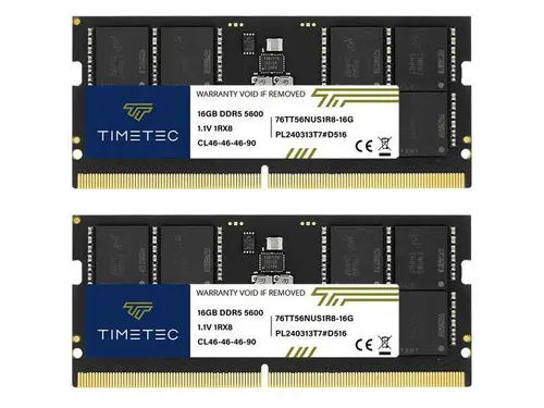 Timetec 32GB KIT(2x16GB) DDR5 5600MHz PC5-44800 Unbuffered Non-ECC 1.1V CL46 1Rx8 Single Rank 262 Pin SODIMM Laptop Memory RAM Module Upgrade