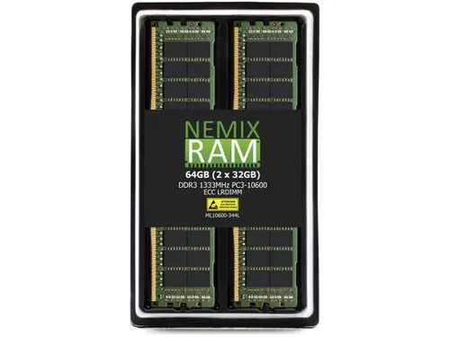NEMIX RAM 64GB (2x32GB) DDR3 1333MHZ PC3-10600 ECC LRDIMM 4Rx4 1.35V Load Reduced Server Memory KIT