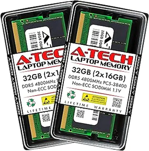A-Tech 32GB Kit (2x16GB) DDR5 4800MHz PC5-38400 CL40 SODIMM 1.1V Non-ECC Unbuffered SO-DIMM 262-Pin Laptop Computer RAM Memory Upgrade Modules