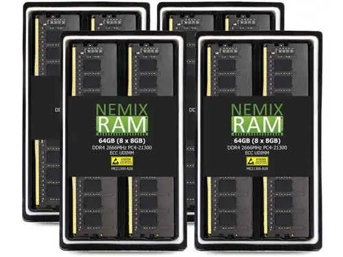 NEMIX RAM 64GB (8X8GB) DDR4 2666MHZ PC4-21300 1Rx8 1.2V 288-PIN ECC Unbuffered UDIMM Memory KIT