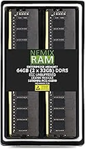 NEMIX RAM 64GB 2X32GB DDR5 5600MHz PC5-44800 2Rx8 1.1V CL46 288-PIN ECC Unbuffered UDIMM NEMIX RAM Memory KIT