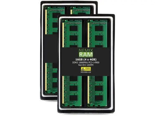 NEMIX RAM 16GB (4X4GB) DDR3 1866MHZ PC3-14900 2Rx8 1.5V 240-PIN Non-ECC UDIMM Unbuffered Desktop Memory KIT