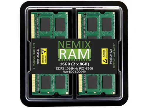 NEMIX RAM 16GB (2X8GB) DDR3 1066MHZ PC3-8500 2Rx8 1.5V 204-PIN Non-ECC SODIMM Laptop PC Memory KIT