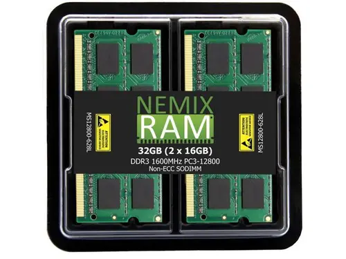 NEMIX RAM 32GB (2X16GB) DDR3 1600MHZ PC3-12800 2Rx8 1.35V 204-PIN Non-ECC SODIMM Laptop PC Memory KIT
