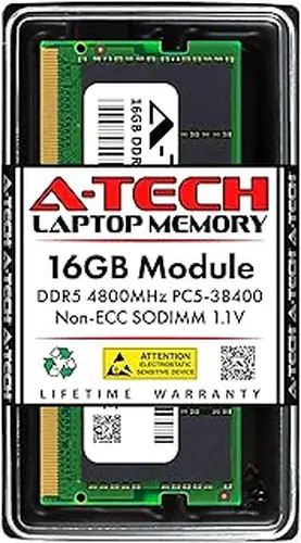 A-Tech 16GB DDR5 4800MHz PC5-38400 CL40 SODIMM 1.1V Non-ECC Unbuffered SO-DIMM 262-Pin Laptop Computer RAM Memory Upgrade Module