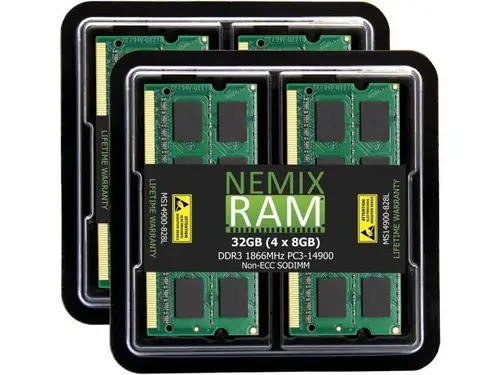 NEMIX RAM 32GB (4X8GB) DDR3 1866MHZ PC3-14900 2Rx8 1.35V 204-PIN Non-ECC SODIMM Laptop Memory KIT Compatible with Apple iMac 27' Late 2015 with...