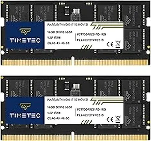 Timetec 32GB KIT(2x16GB) DDR5 5600MHz PC5-44800 Unbuffered Non-ECC 1.1V CL46 1Rx8 Single Rank 262 Pin SODIMM Laptop Memory RAM Module Upgrade
